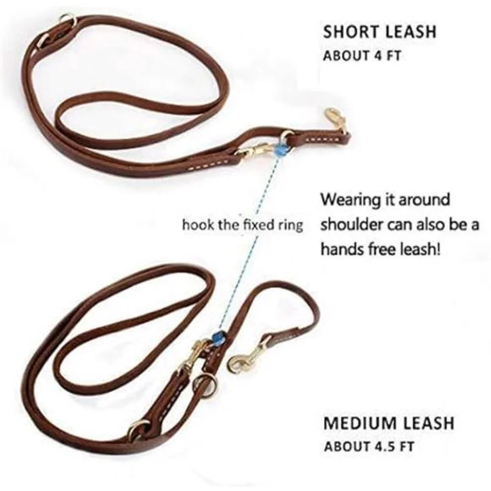 Multi Function 8ft Leather Dog Leash, Genuine Leather Hands Free Leash